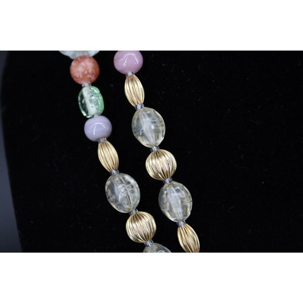 VTG Oscar De La Renta Signed 49” Long Double Strand Beaded Necklace Pastel - Picture 5 of 6